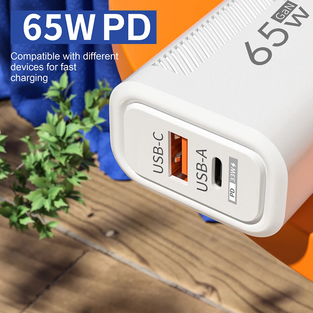 PD 65W GaN Charger USB C Fast Chargering Adapter For Samsung S23 S22 iPhone 15 14 Xiaomi Huawei LG Quick Charge 3.0 USB Charger (kopija)