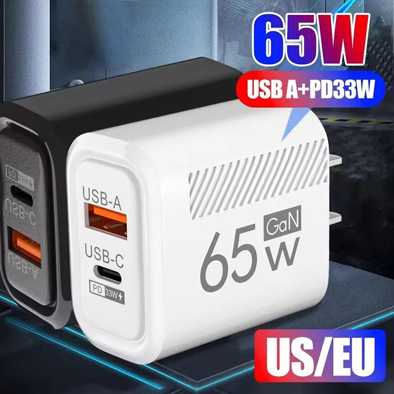 PD 65W GaN Charger USB C Fast Chargering Adapter For Samsung S23 S22 iPhone 15 14 Xiaomi Huawei LG Quick Charge 3.0 USB Charger (kopija)