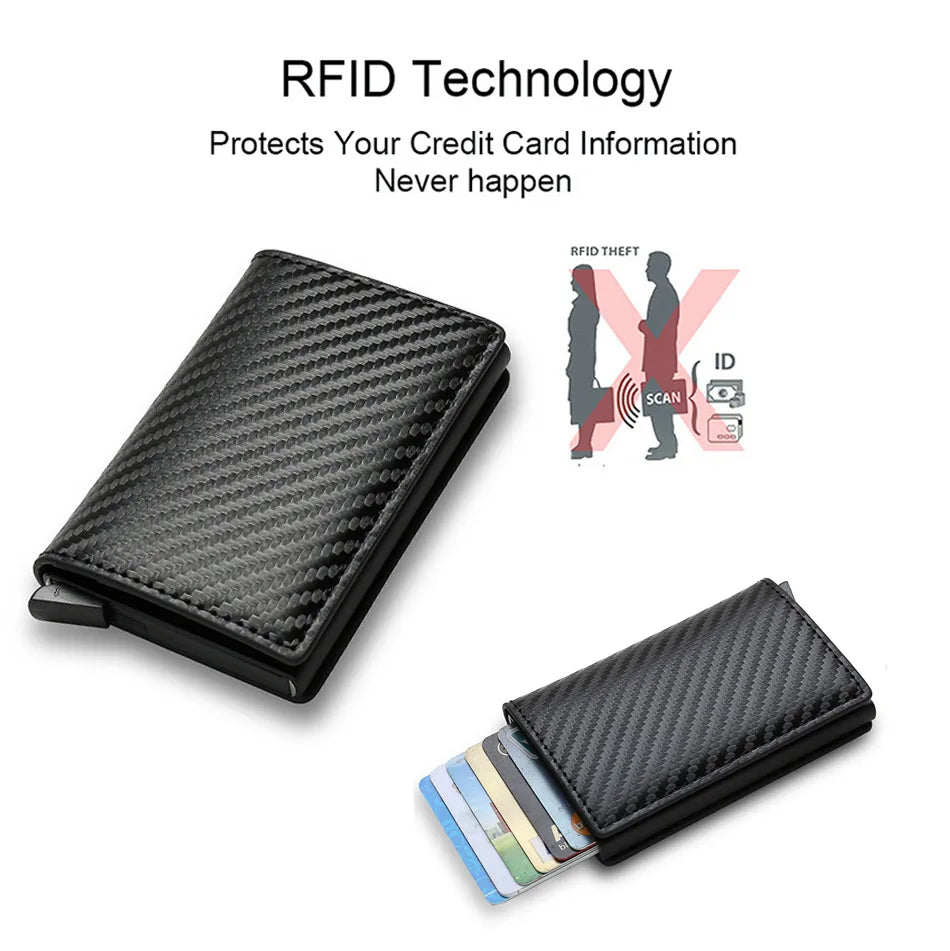 Anti Rfid Carbon Fiber ID Credit Card Holder Men Wallets Mini Automatic Pop up Bank Cardholder Case Minimalist Vallet Choice (kopija)