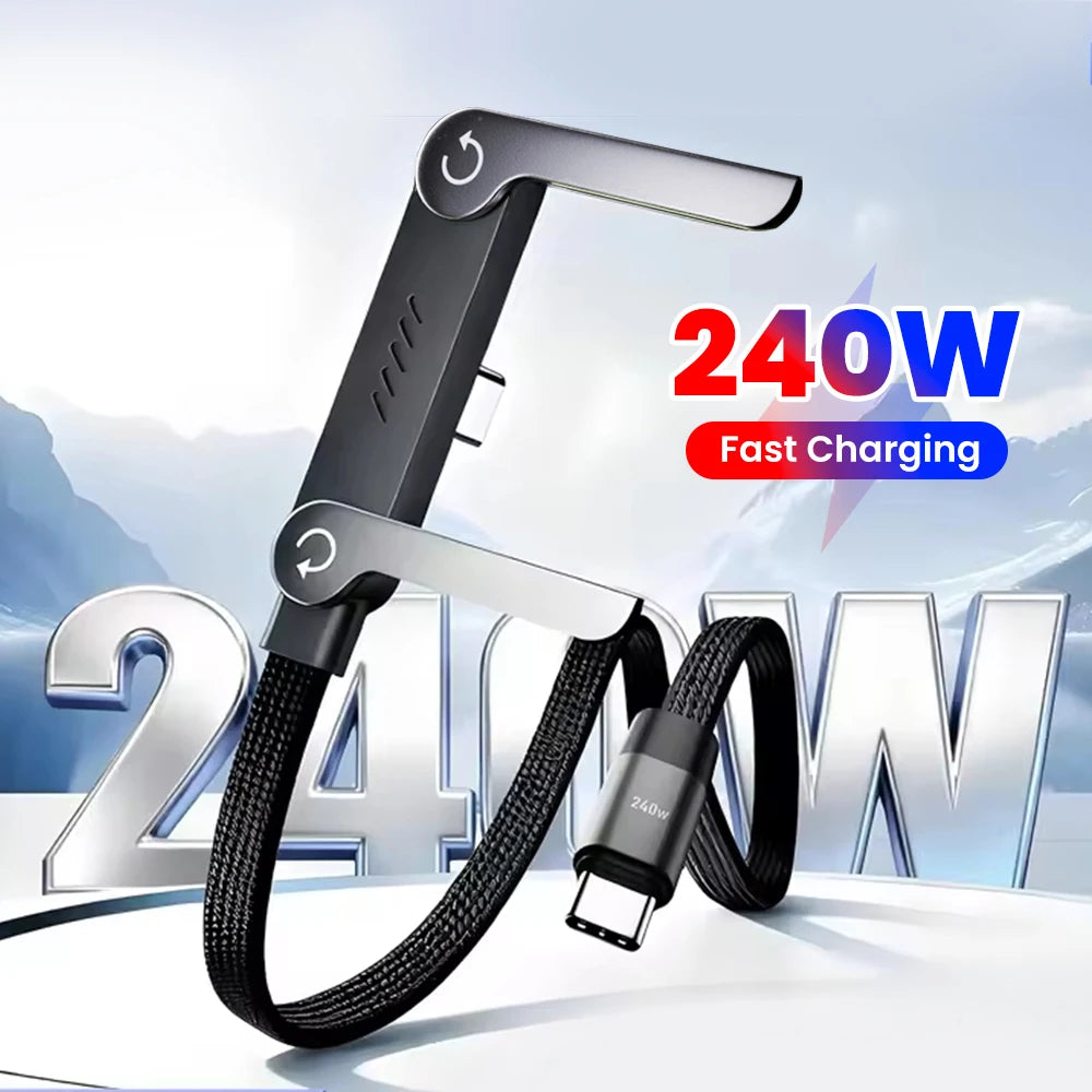 240W 2 in 1 USB C to USB C Fast Charging Foldable Bracket Data Cable Type C Desktop Holder Charging Wire For Iphone17 16 Samsung