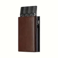 Men's Wallet with Zipper Coin Purse Automatic Pop-up Metal Credit Card Holder Minimalist RFID Blocking Business Card Wallet Idea