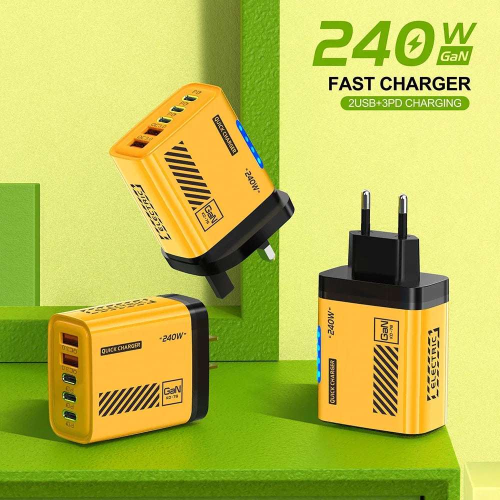 5 Ports Fast Charger Type C Quick Charge 3.0 USB C Wall Charger Adapter For iPhone 17 Pro Samsung Xiaomi mi PD USB Fast Charging