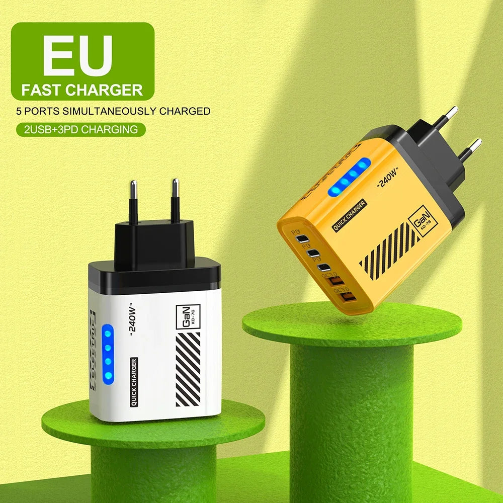 5 Ports Fast Charger Type C Quick Charge 3.0 USB C Wall Charger Adapter For iPhone 17 Pro Samsung Xiaomi mi PD USB Fast Charging