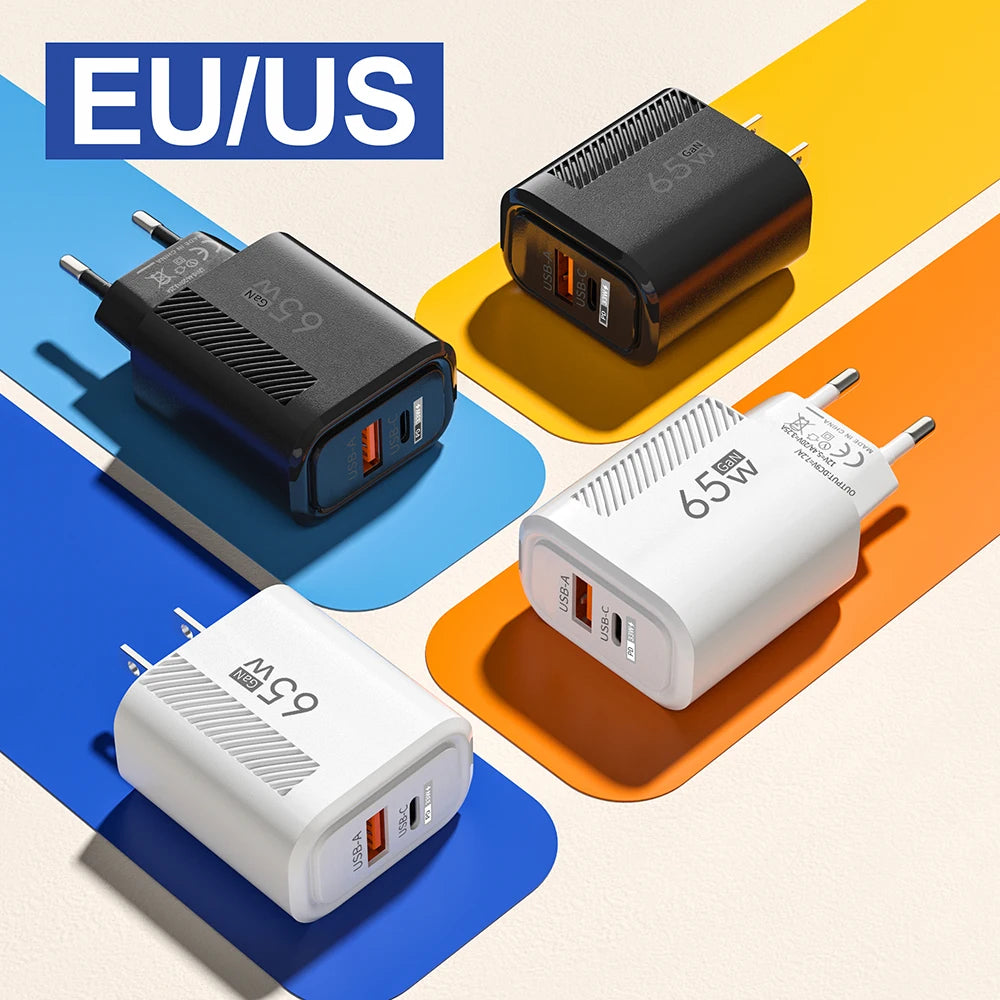 PD 65W GaN Charger USB C Fast Chargering Adapter For Samsung S23 S22 iPhone 15 14 Xiaomi Huawei LG Quick Charge 3.0 USB Charger (kopija)