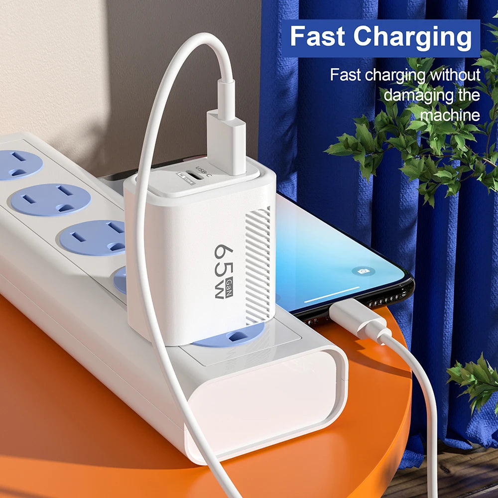 PD 65W GaN Charger USB C Fast Chargering Adapter For Samsung S23 S22 iPhone 15 14 Xiaomi Huawei LG Quick Charge 3.0 USB Charger (kopija)